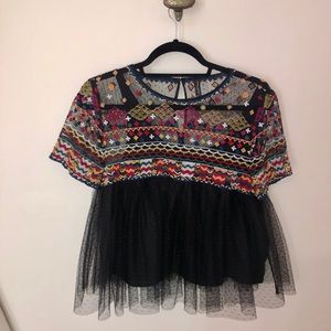 ZARA embroidered tulle blouse